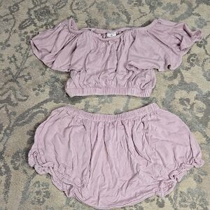 Kate Quinn Light Purple Off-Shoulder Top and Shorts Set